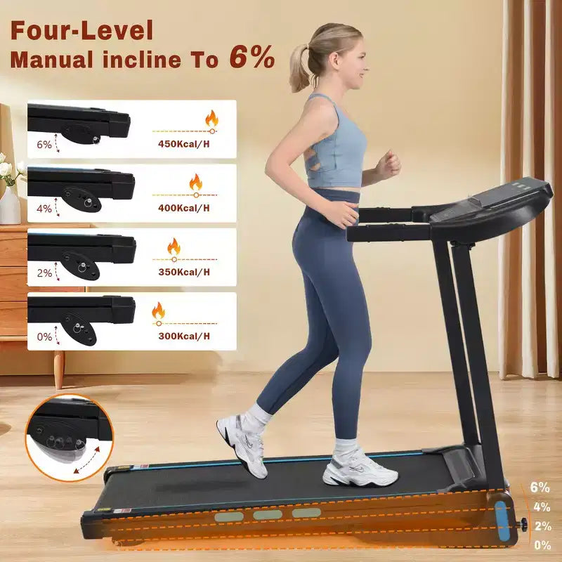 Whisen Foldable Treadmills, Home Exercise Equipment Treadmills with Incline, 350 LBS Weight Capacity - Black