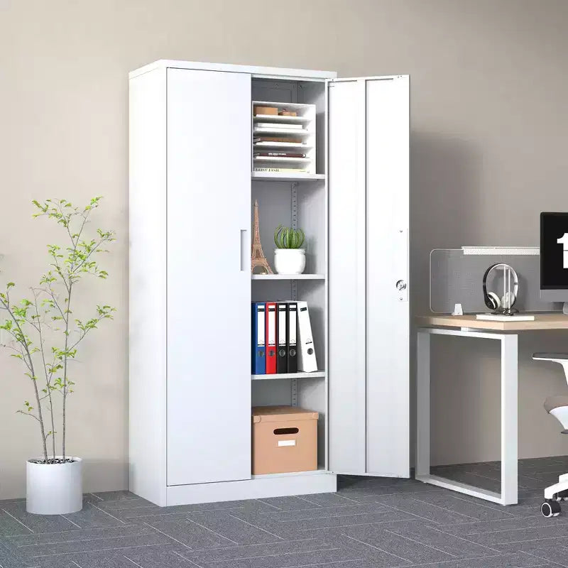Armoire de rangement de garage en métal de 71 po - Armoire en acier blanc verrouillable avec 3 étagères réglables, anti-basculement