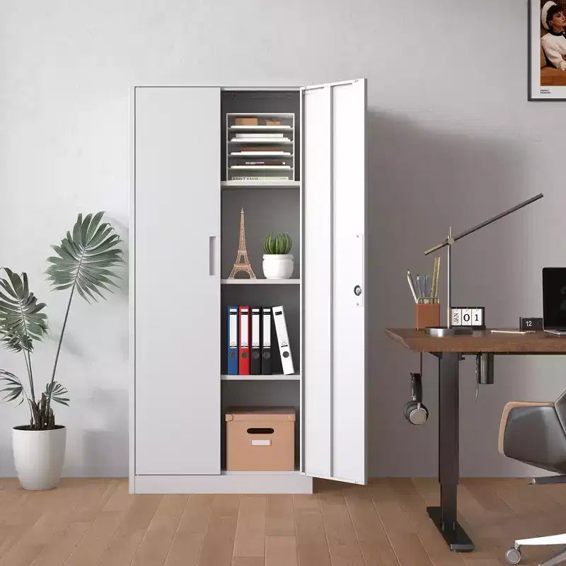 Armoire de rangement de garage en métal de 71 po - Armoire en acier blanc verrouillable avec 3 étagères réglables, anti-basculement