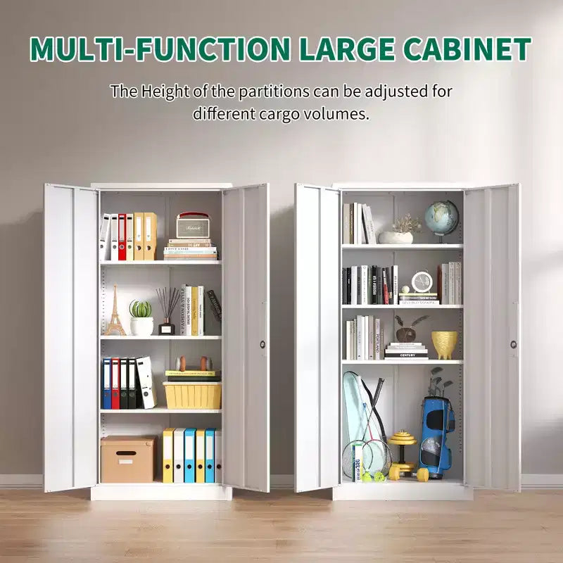 Armoire de rangement de garage en métal de 71 po - Armoire en acier blanc verrouillable avec 3 étagères réglables, anti-basculement