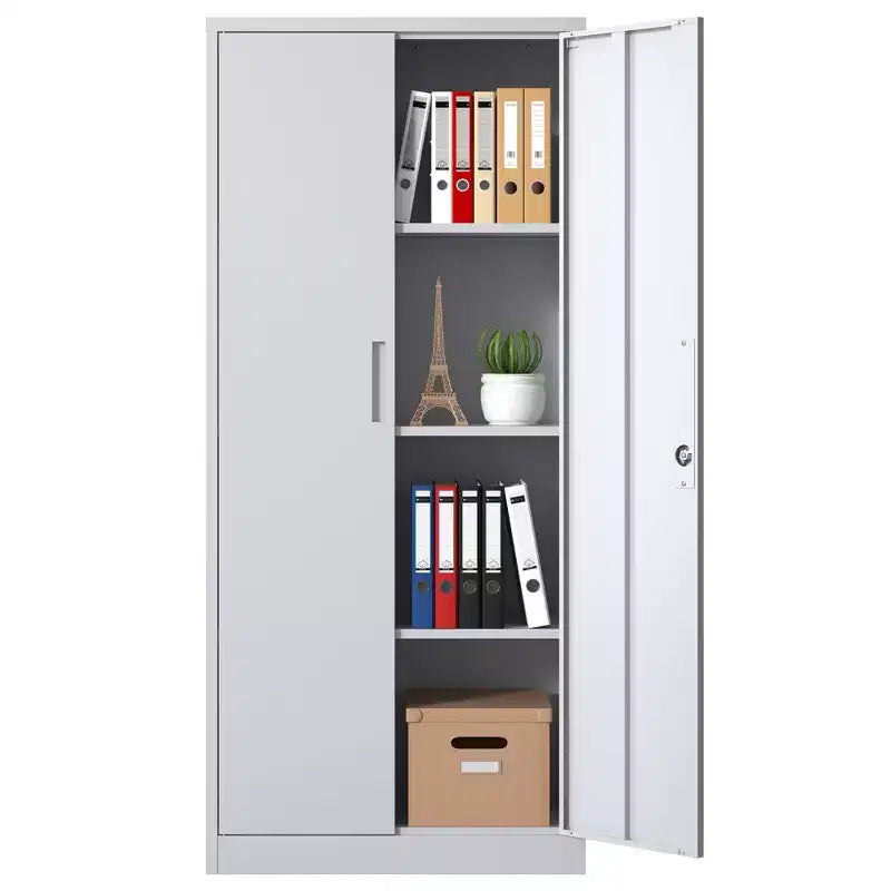 Armoire de rangement de garage en métal de 71 po - Armoire en acier blanc verrouillable avec 3 étagères réglables, anti-basculement