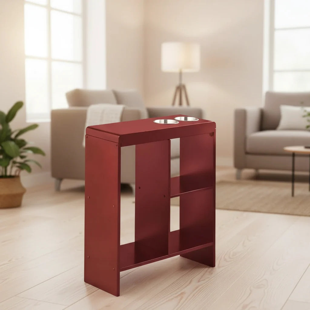 Table d'appoint/de chevet avec porte-gobelets, étagères de rangement et porte-revues - Organisateur de salon