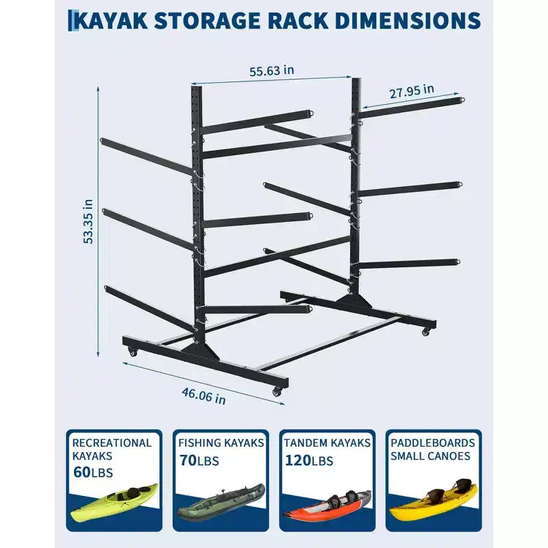 Support de Rangement pour Kayak Robuste à 3 Niveaux - Support en Acier Double Face pour Garage, Quai, Abri de Jardin