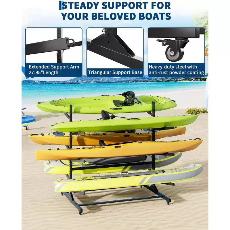 Support de Rangement pour Kayak Robuste à 3 Niveaux - Support en Acier Double Face pour Garage, Quai, Abri de Jardin