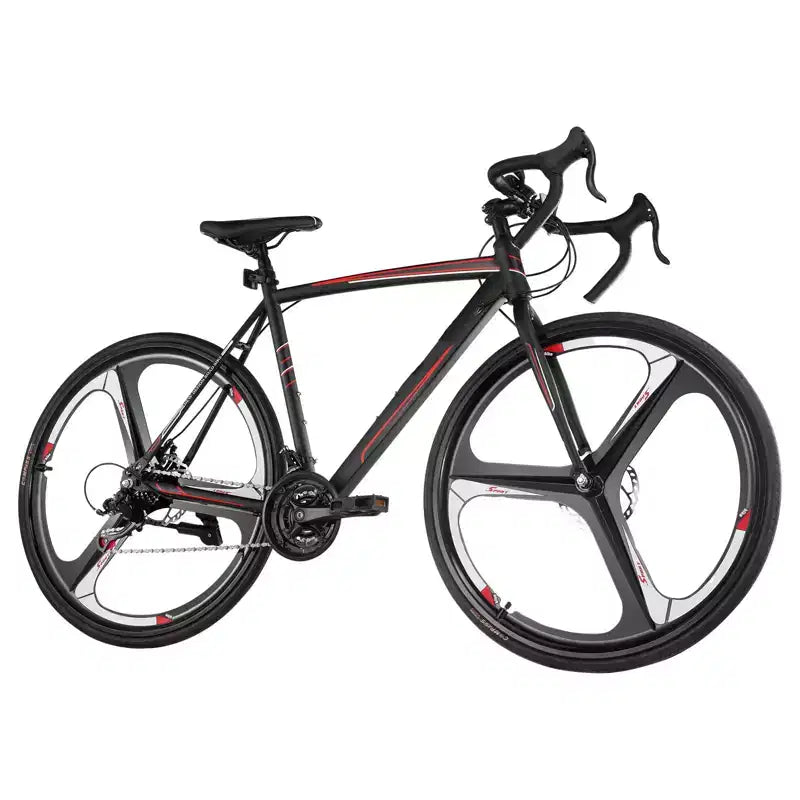 Vélo de course NAYSAYE 700C avec 21 vitesses, cadre en acier au carbone et freins à disque pour les déplacements urbains, Noir, 53.74*8.27*29.13