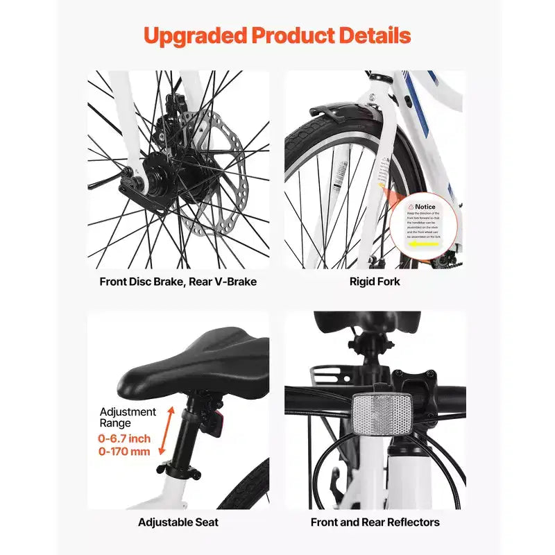 VEVOR Hybrid Bike, Lightweight Aluminum Frame Bike, 700c Wheel Men and Women Hybrid Bicycle, Step-Through Adult Urban City Commuter Bikes, White