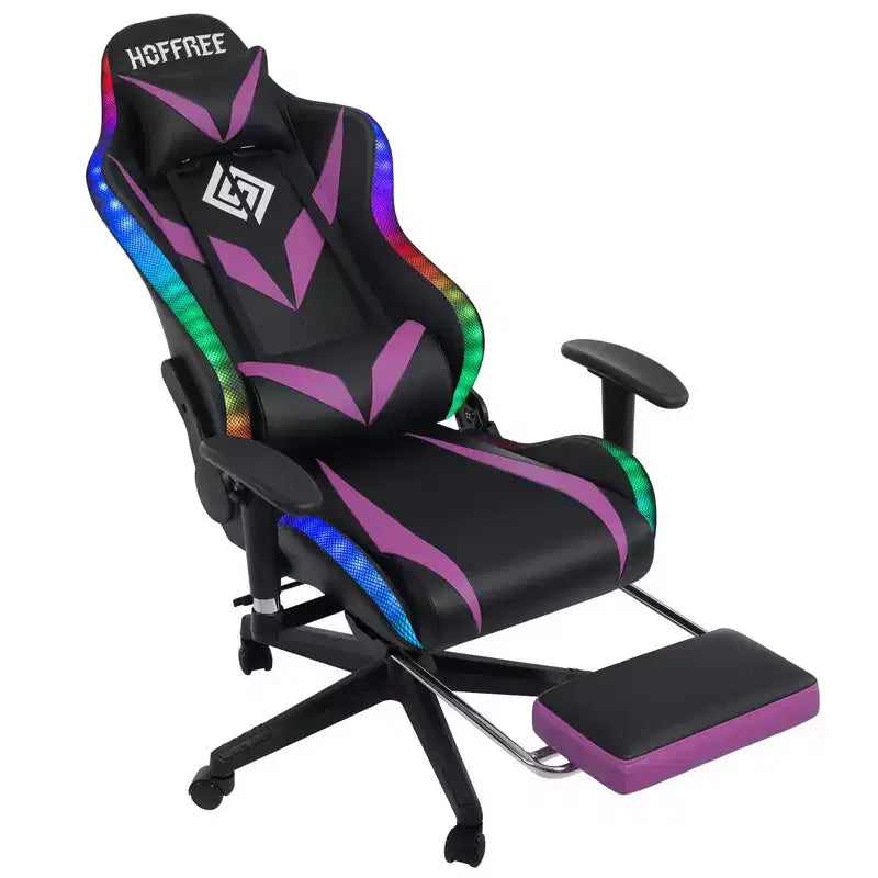 Hoffree Massage Reclining Gaming Chair Ergonomic Office PC Chair with Bluetooth Speaker & RGB Light