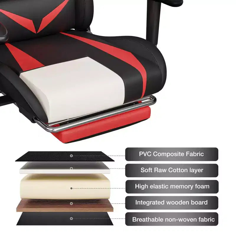 Hoffree Massage Reclining Gaming Chair Ergonomic Office PC Chair with Bluetooth Speaker & RGB Light