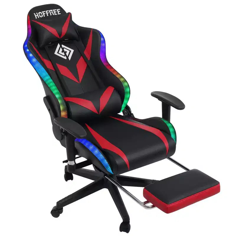 Hoffree Massage Reclining Gaming Chair Ergonomic Office PC Chair with Bluetooth Speaker & RGB Light
