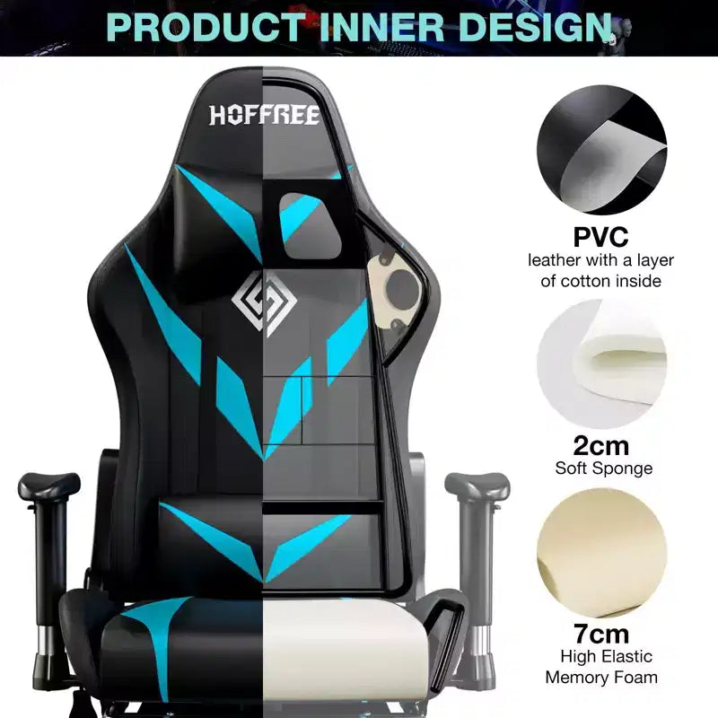 Hoffree Massage Reclining Gaming Chair Ergonomic Office PC Chair with Bluetooth Speaker & RGB Light