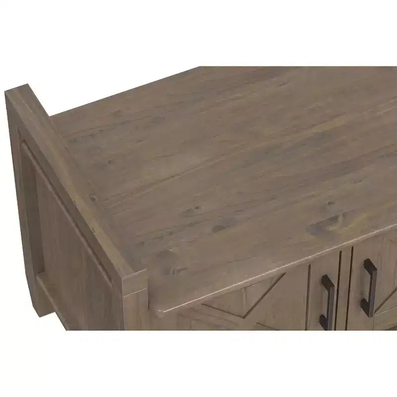 Banc de rangement transitionnel en bois massif de 112 cm de large, couleur brun fumé