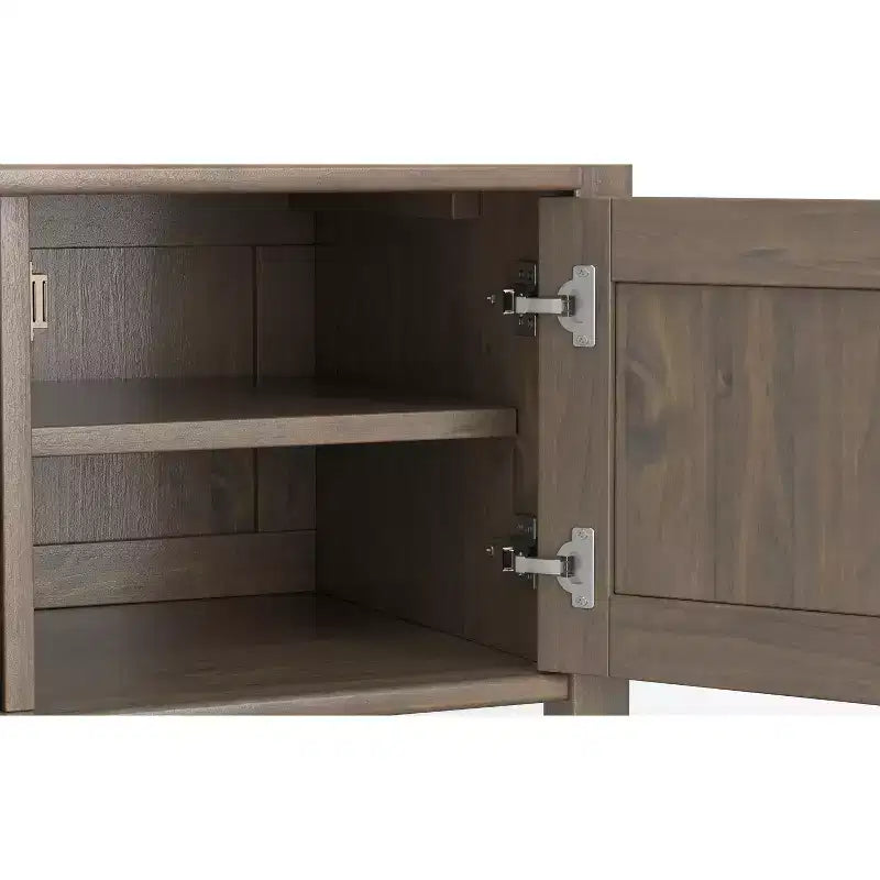 Banc de rangement transitionnel en bois massif de 112 cm de large, couleur brun fumé