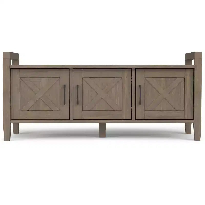 Banc de rangement transitionnel en bois massif de 112 cm de large, couleur brun fumé