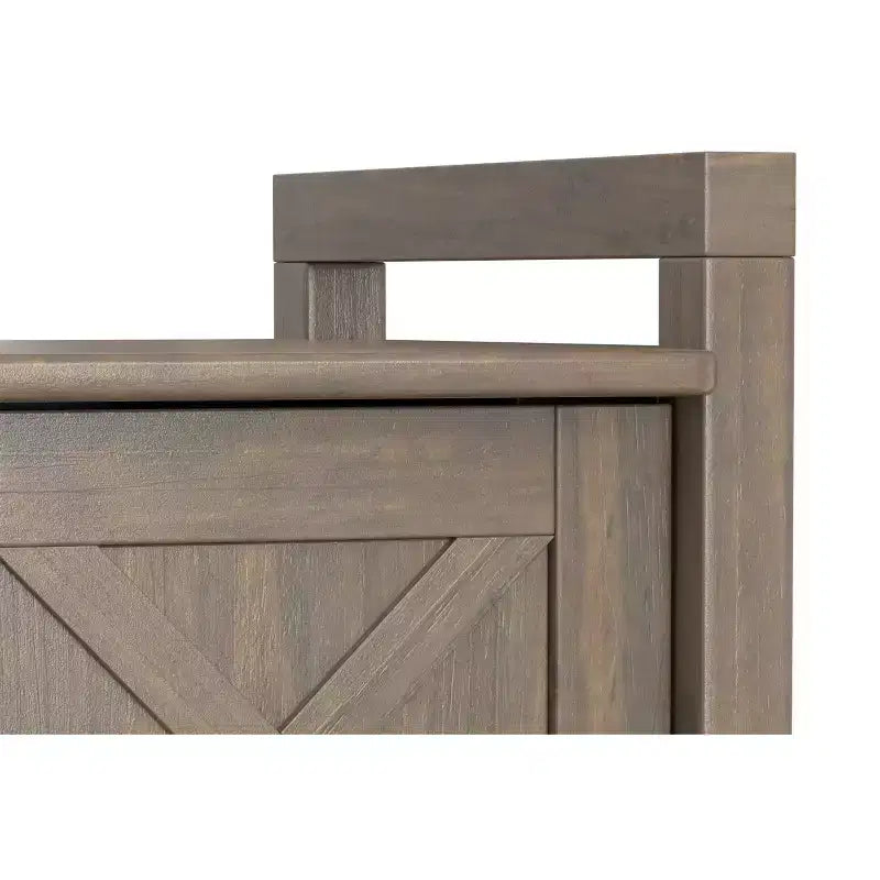 Banc de rangement transitionnel en bois massif de 112 cm de large, couleur brun fumé