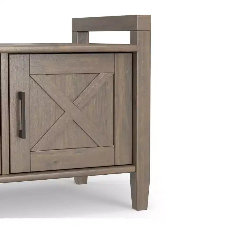 Banc de rangement transitionnel en bois massif de 112 cm de large, couleur brun fumé