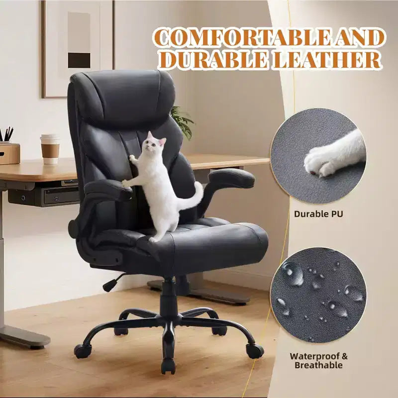 Fauteuil de bureau, fauteuil de direction grande taille 225 kg avec repose-pieds, fauteuil de jeu inclinable en cuir 90-155 degrés