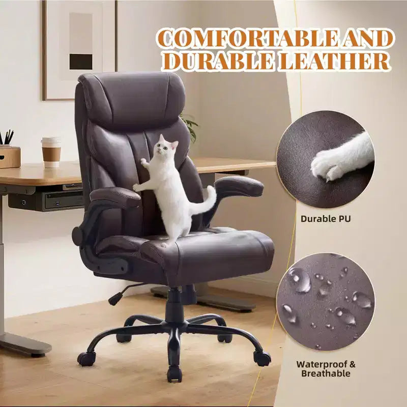 Fauteuil de bureau, fauteuil de direction grande taille 225 kg avec repose-pieds, fauteuil de jeu inclinable en cuir 90-155 degrés