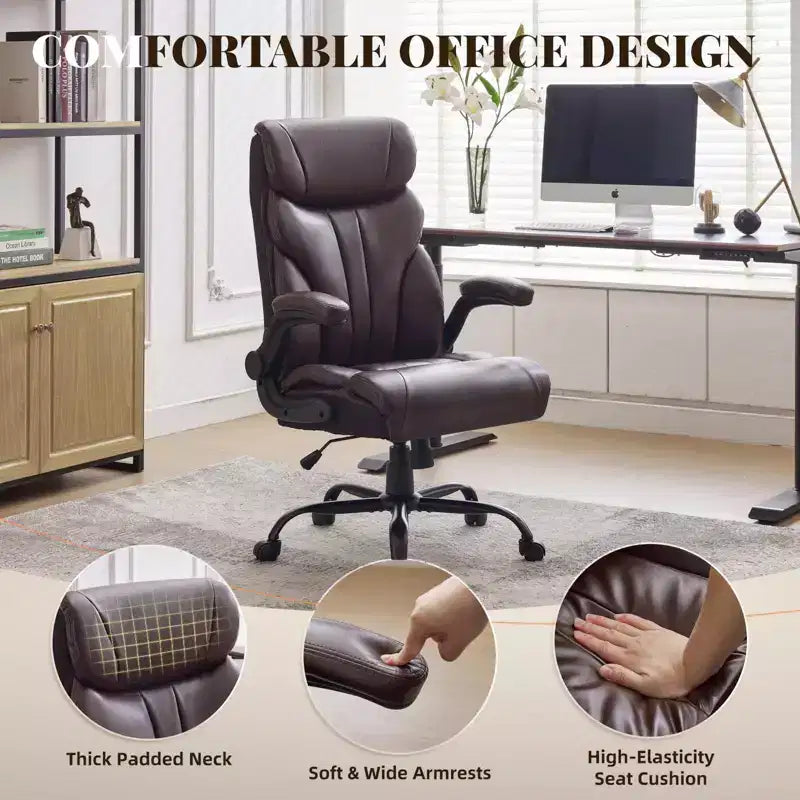Fauteuil de bureau, fauteuil de direction grande taille 225 kg avec repose-pieds, fauteuil de jeu inclinable en cuir 90-155 degrés