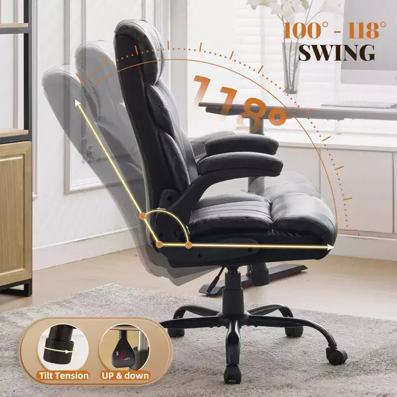 Fauteuil de bureau, fauteuil de direction grande taille 225 kg avec repose-pieds, fauteuil de jeu inclinable en cuir 90-155 degrés