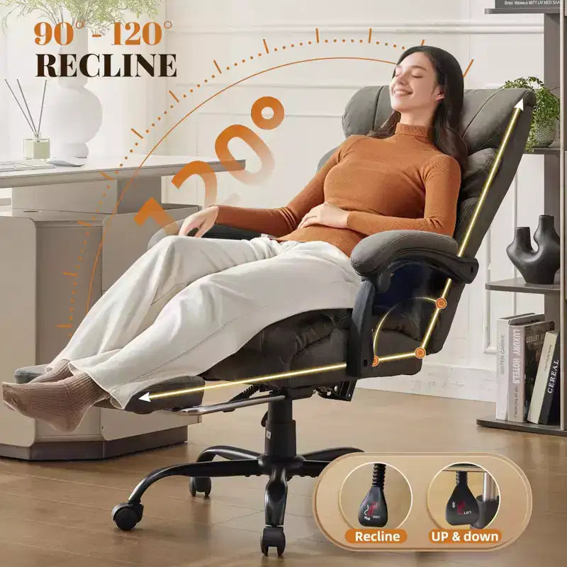 Fauteuil de bureau, fauteuil de direction grande taille 225 kg avec repose-pieds, fauteuil de jeu inclinable en cuir 90-155 degrés