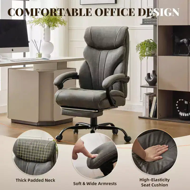 Fauteuil de bureau, fauteuil de direction grande taille 225 kg avec repose-pieds, fauteuil de jeu inclinable en cuir 90-155 degrés
