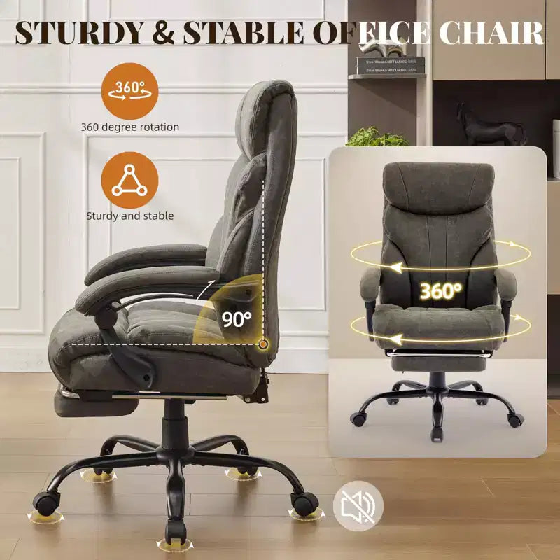 Fauteuil de bureau, fauteuil de direction grande taille 225 kg avec repose-pieds, fauteuil de jeu inclinable en cuir 90-155 degrés