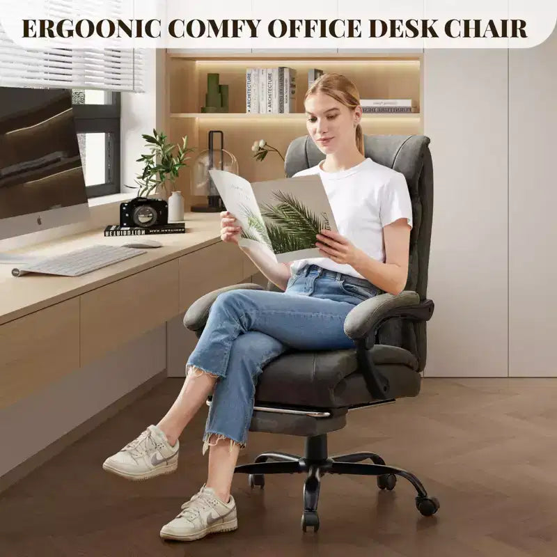 Fauteuil de bureau, fauteuil de direction grande taille 225 kg avec repose-pieds, fauteuil de jeu inclinable en cuir 90-155 degrés