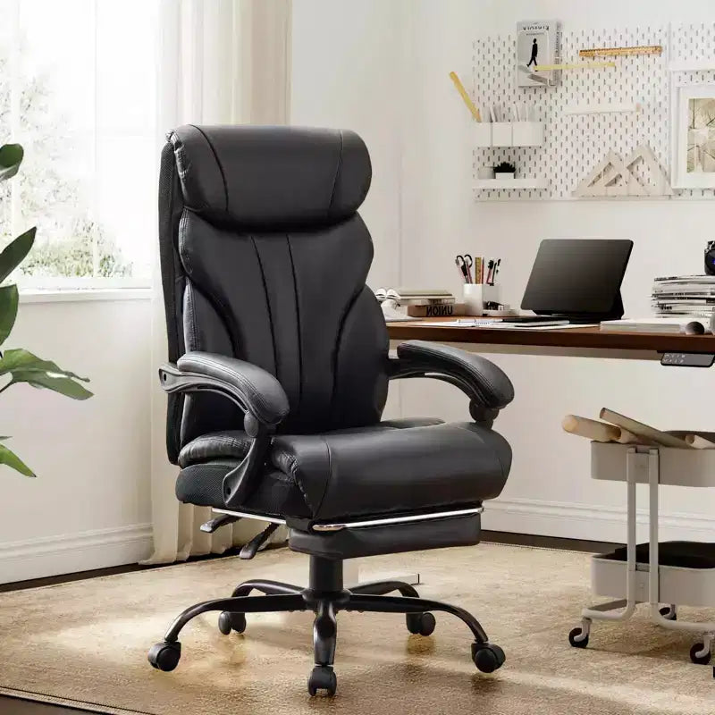 Fauteuil de bureau, fauteuil de direction grande taille 225 kg avec repose-pieds, fauteuil de jeu inclinable en cuir 90-155 degrés
