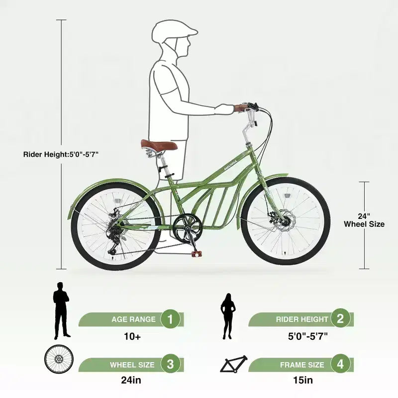 NAYSAYE 24 Inch Commuter Bike for Adult 6-Speed Hybrid City Bicycle with Dual V-Brake Adjustable Seat Steel Frame for Women Men Commuting Leisure