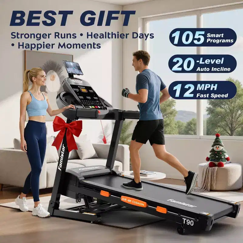 20% Auto Incline Treadmill, 400 lb Capacity, 5HP Folding Home Treadmill, Portable Running/Walking Machine with LCD Display, HiFi Speakers, Smart App