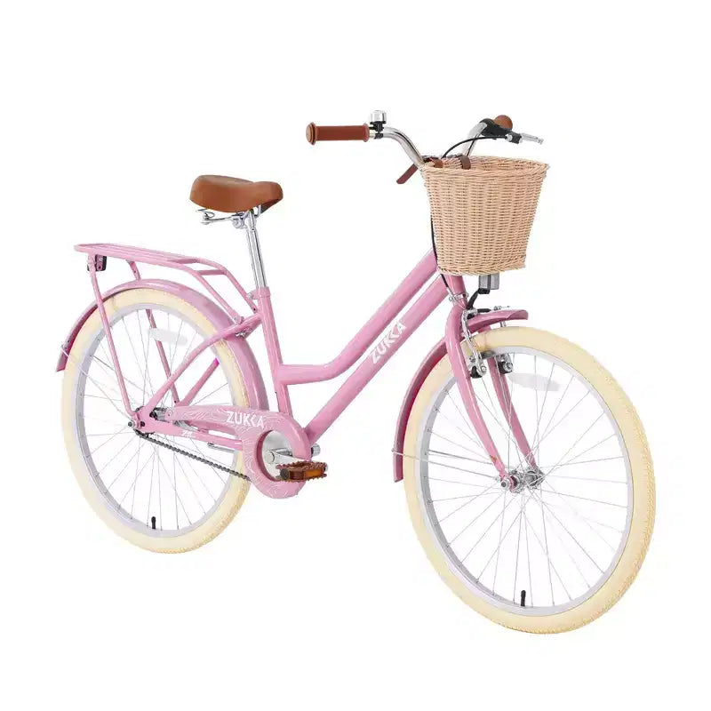 NAYSAYE 24 Inch Girls Cruiser Bike Speed Hybrid City Bicycle for Youth 7-10+ Years Old with Wicker Basket & Rear Rack, Kids Cycle Bikes