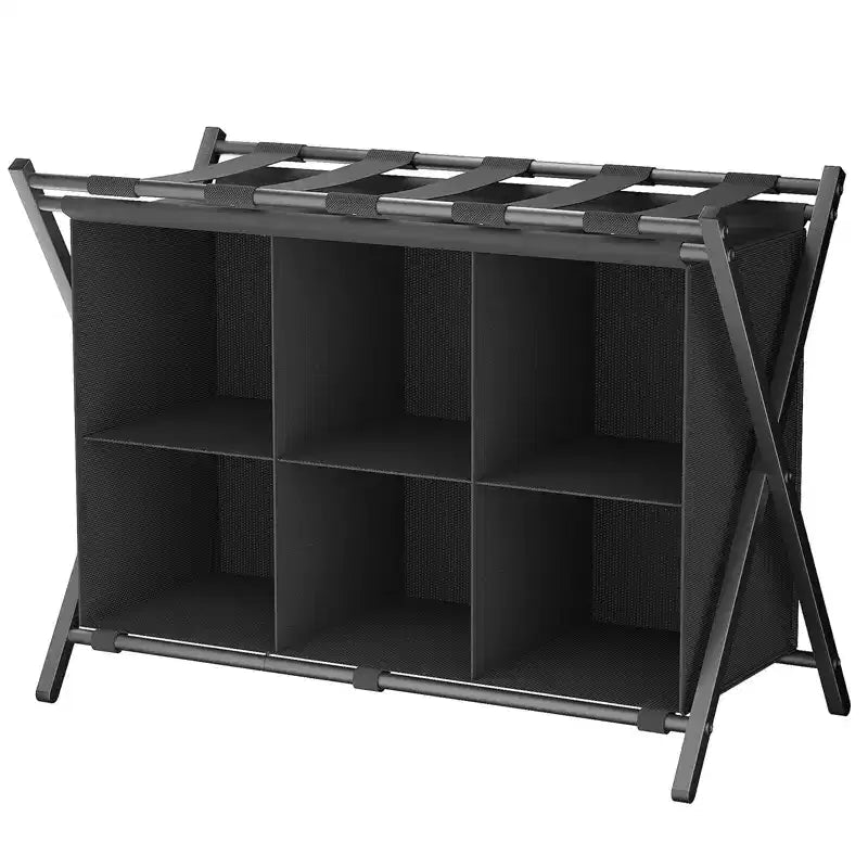 Porte-bagages pliant avec étagère de rangement en tissu à 6 cubes pour chambre d'amis