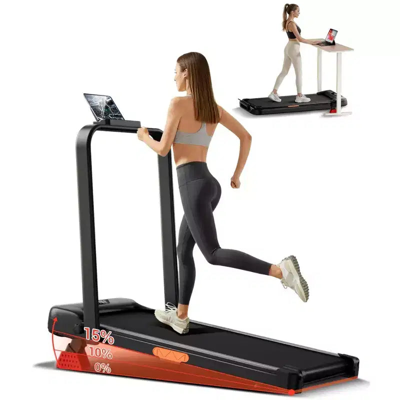 15% Incline Walking Pad Treadmill with Handle Bar - 2.5HP Quiet Folding Treadmill for Home Office Under Desk Portable Walking Pad with 330LBS Capacity