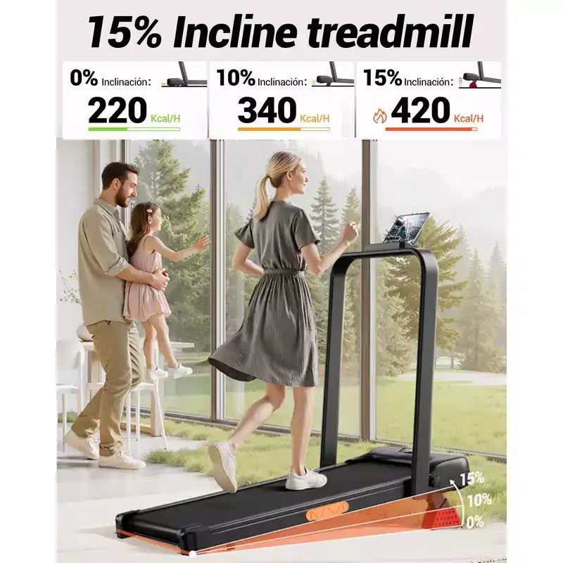 15% Incline Walking Pad Treadmill with Handle Bar - 2.5HP Quiet Folding Treadmill for Home Office Under Desk Portable Walking Pad with 330LBS Capacity