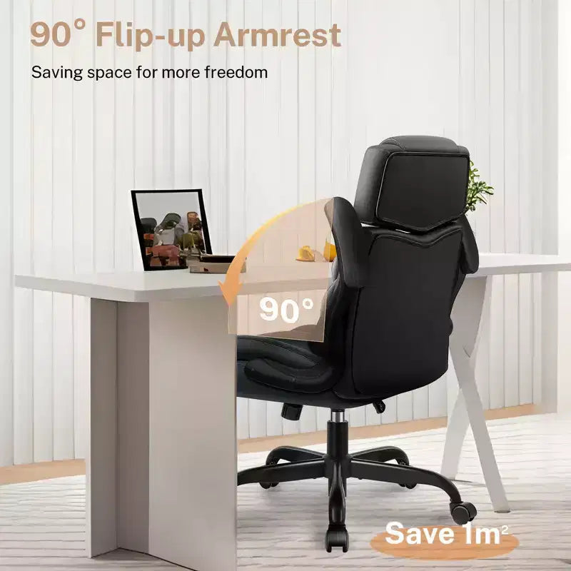 KERDOM Executive Leather Office Chair, Ergonomic Office Chair High Back Lumbar Support with Padded Armrests