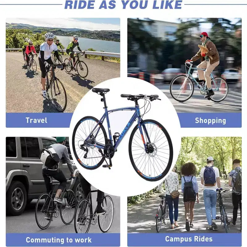 NAYSAYE 27.5 Bicycle 3x8/24 Speeds Hybrid Bike Disc Brakes Aluminum Frame Junior Senior for Men and Women City Cycling, 67.32*14.56*39.37