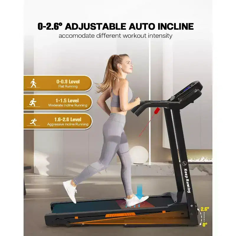 Redliro 3-Level Incline Folding Treadmill for Home, Running Machine with Bluetooth Speakers, Compact Treadmill with 330lbs Capacity