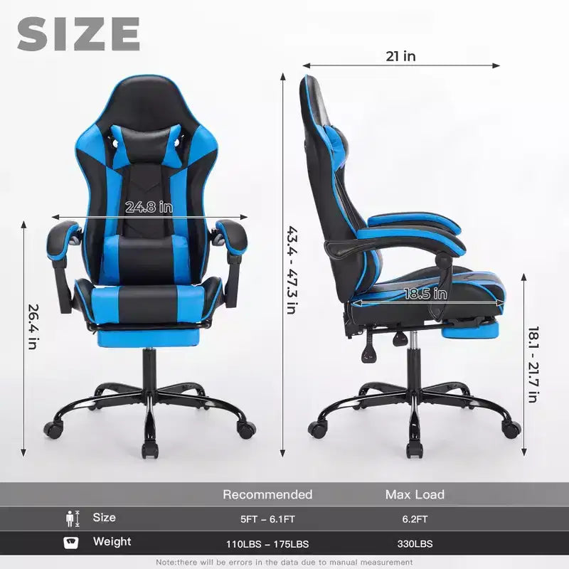 Ora Maison Ergonomic Gaming Chair with Footrest and Lumbar Support, Breathable Height-Adjustable Swivel Computer Chair for Adults,Blue