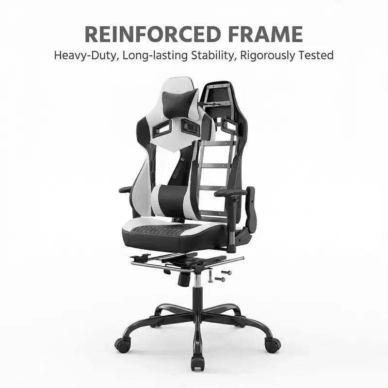 LauKingdom Gaming Chair with Footrest, Ergonomic High-Back Gamer Chair, Adjustable Headrest & Lumbar, PU Leather Racing Style for Office & Home