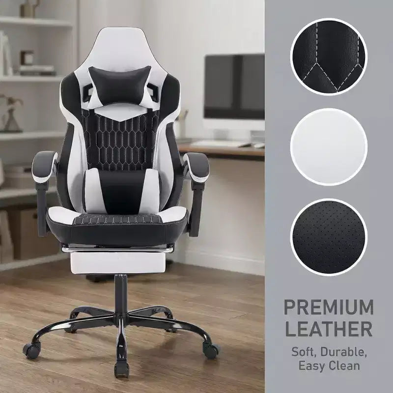 LauKingdom Gaming Chair with Footrest, Ergonomic High-Back Gamer Chair, Adjustable Headrest & Lumbar, PU Leather Racing Style for Office & Home