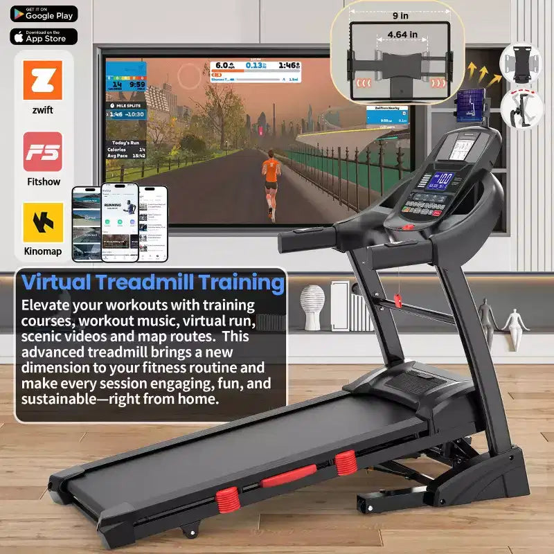 Tapis de course pliable 5CV pour la maison avec inclinaison automatique de 20 % et vitesse de 19 km/h, capacité de 180 kg, tapis de course portable, entraînement personnalisé avec application, tapis de course pour la course et la marche