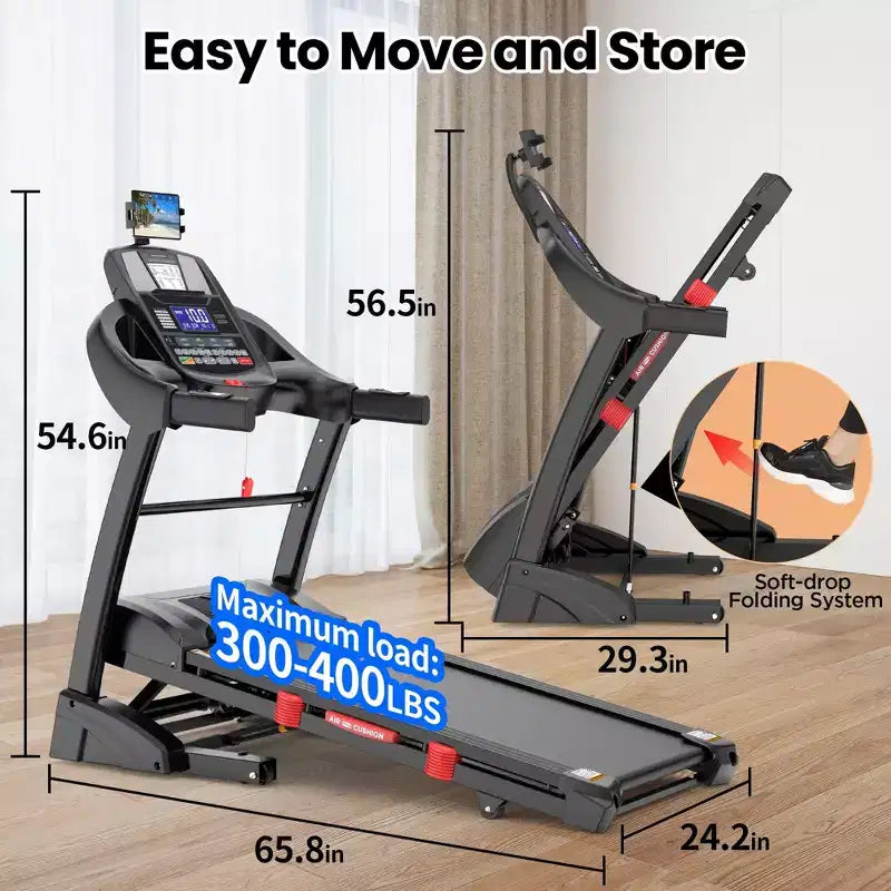 Tapis de course pliable 5CV pour la maison avec inclinaison automatique de 20 % et vitesse de 19 km/h, capacité de 180 kg, tapis de course portable, entraînement personnalisé avec application, tapis de course pour la course et la marche
