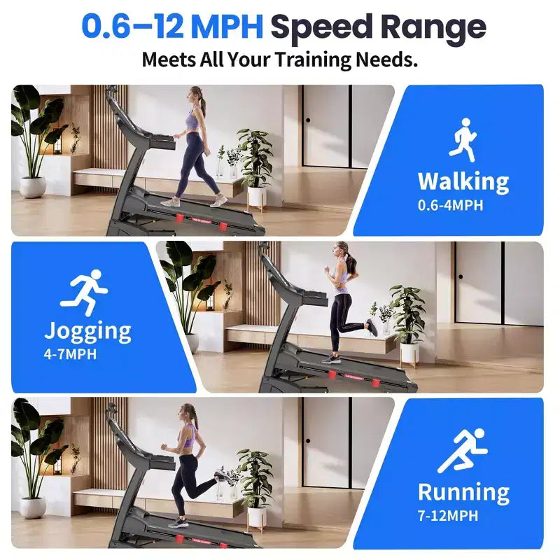 Tapis de course pliable 5CV pour la maison avec inclinaison automatique de 20 % et vitesse de 19 km/h, capacité de 180 kg, tapis de course portable, entraînement personnalisé avec application, tapis de course pour la course et la marche