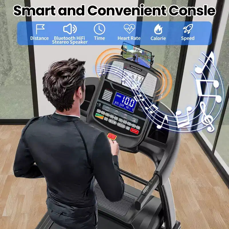 Tapis de course pliable 5CV pour la maison avec inclinaison automatique de 20 % et vitesse de 19 km/h, capacité de 180 kg, tapis de course portable, entraînement personnalisé avec application, tapis de course pour la course et la marche
