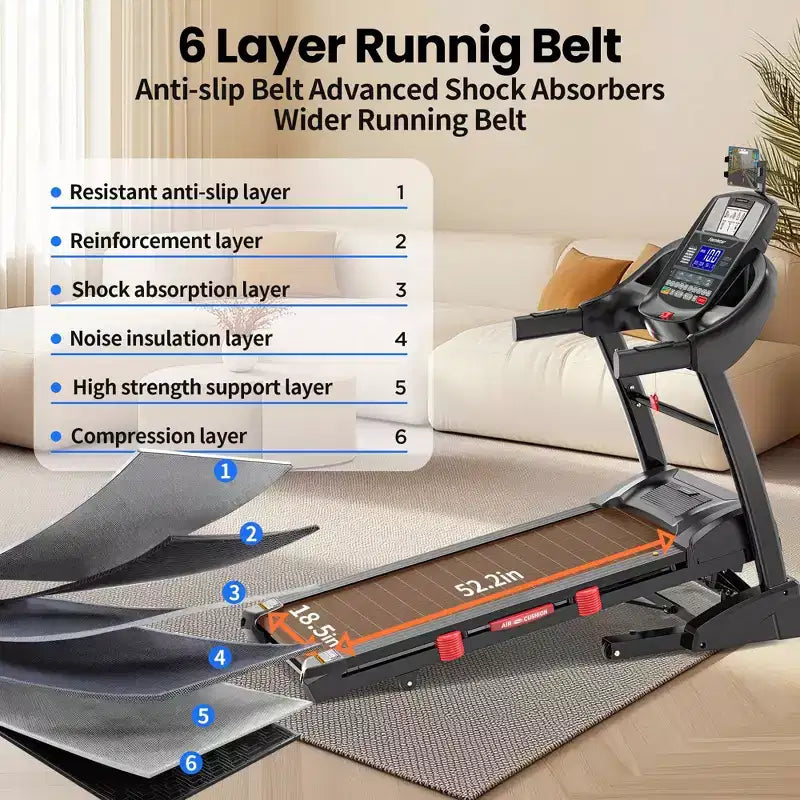 Tapis de course pliable 5CV pour la maison avec inclinaison automatique de 20 % et vitesse de 19 km/h, capacité de 180 kg, tapis de course portable, entraînement personnalisé avec application, tapis de course pour la course et la marche