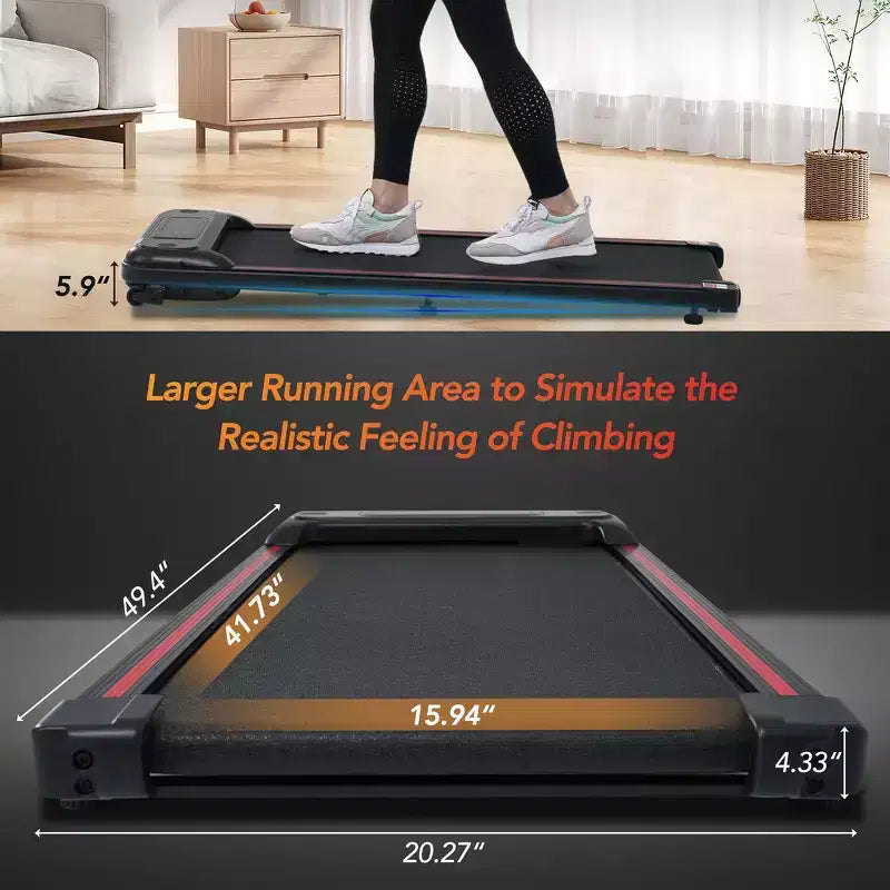 Whisen Walking Pad Under Desk Treadmill Machine Home Exercise Walking Treadmill with Incline for Small Space - Black