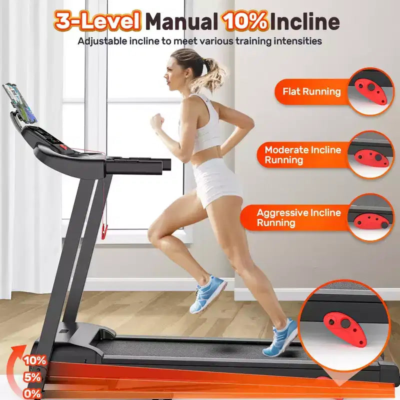 Tapis de course pliable 3.5 CV pour la maison avec inclinaison et 71 entraînements, capacité de 136 kg, application avec cours d'entraînement gratuits, deux haut-parleurs HiFi, équipement d'exercice