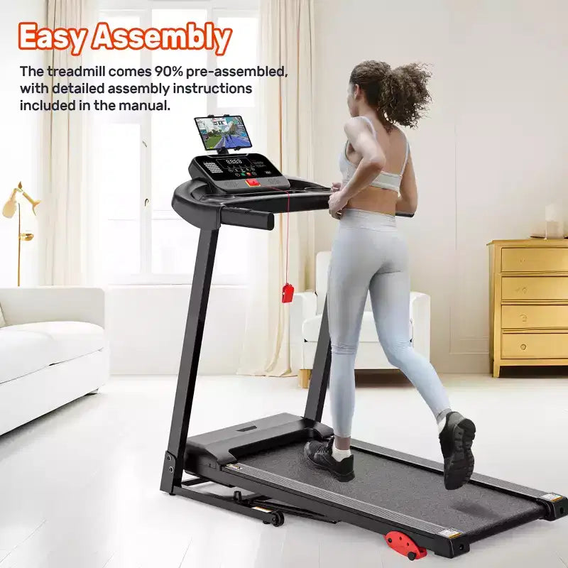 Tapis de course pliable 3.5 CV pour la maison avec inclinaison et 71 entraînements, capacité de 136 kg, application avec cours d'entraînement gratuits, deux haut-parleurs HiFi, équipement d'exercice