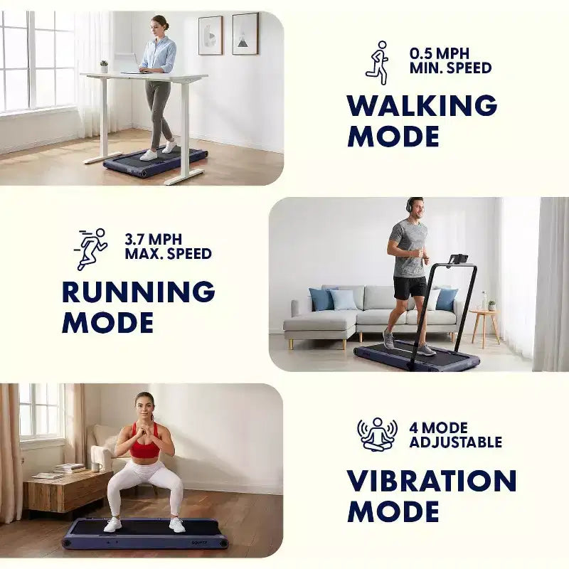 Tapis de marche 2-en-1 Squatz avec plaques vibrantes et guidon bleu