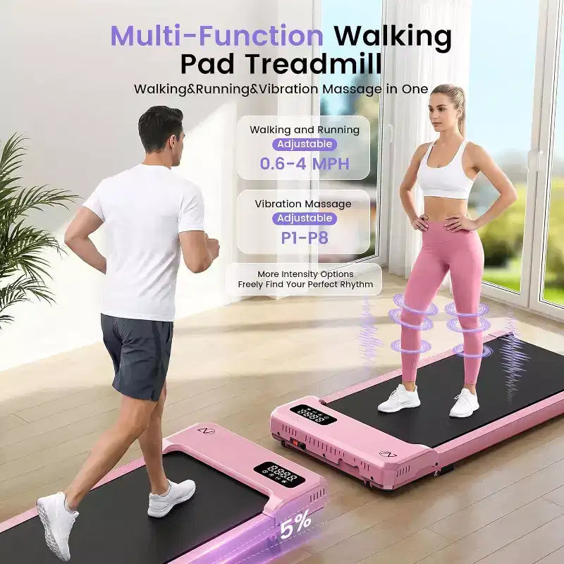 KRISRATE 6-in-1 3.5HP Walking Pad Treadmill with Vibration Plate and 12%/15% Incline, Under Desk Folding Treadmill for Home, Office